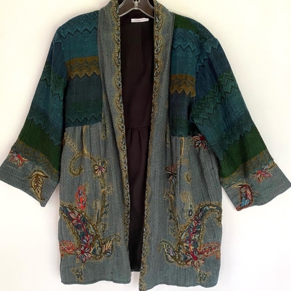 Soft Surroundings Blue 100% Wool Embroidered Cardigan - Picture 2 of 9